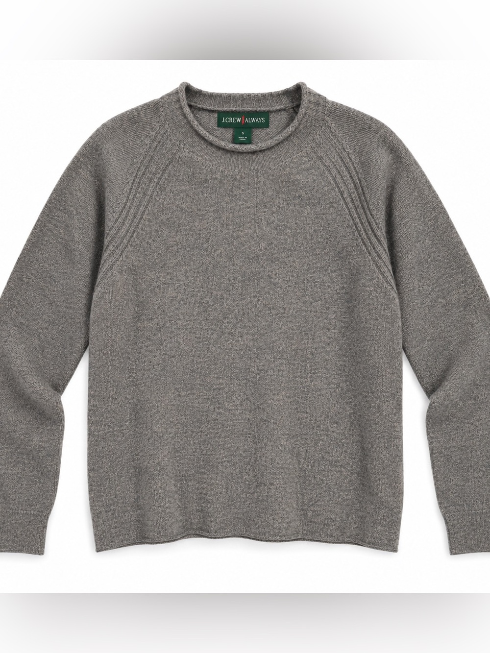 J.Crew Always Sweater Size S Gray Merino Wool Rollneck Mock Neck Raglan Knit
